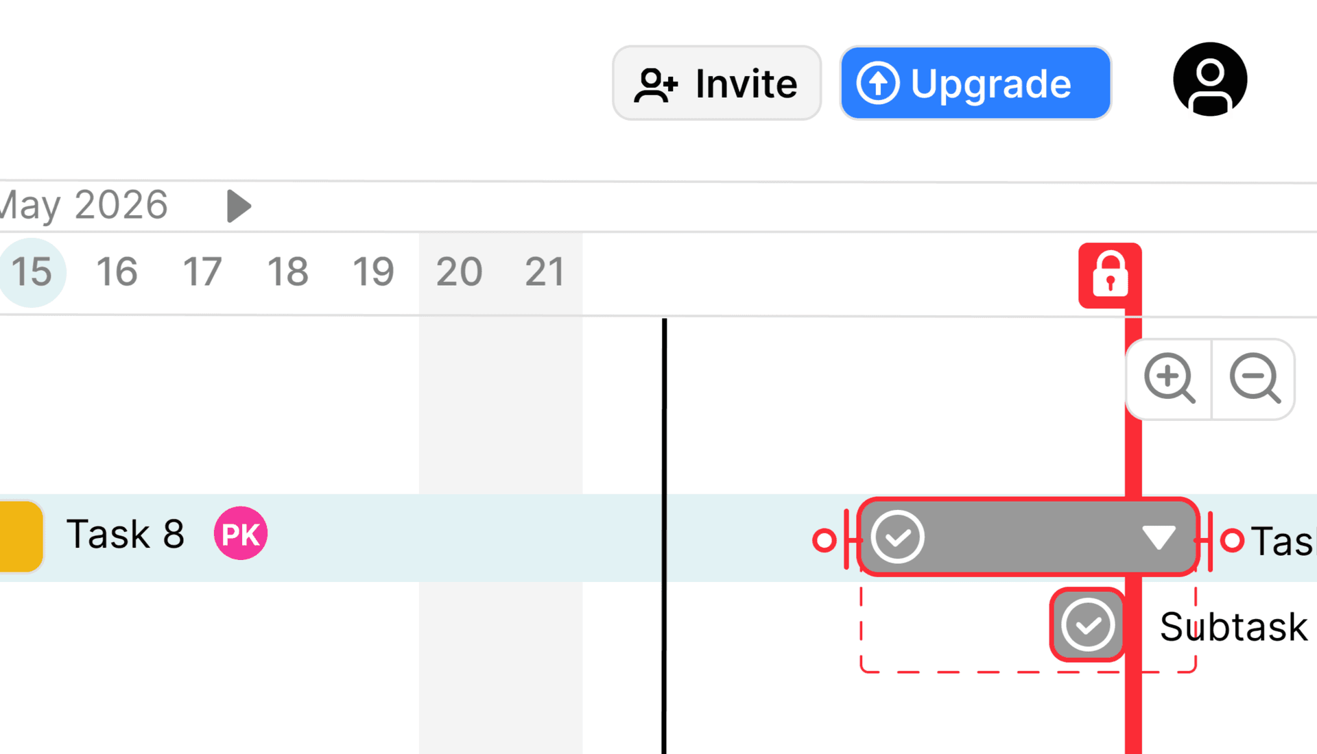 Simple Gantt deadline tracking — red deadline line on the Gantt chart